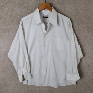 Alfani Shirt Men XL White Gray Striped Fitted Button Up Cotton Blend Long Sleeve